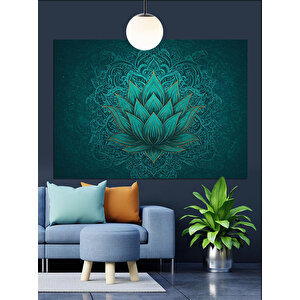 Detaylı Mavi Lotus Deseni Dekoratif Kanvas - Mdf Ahşap Tablo 70x100 cm