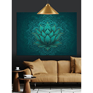 Detaylı Mavi Lotus Deseni Dekoratif Kanvas - Mdf Ahşap Tablo 70x100 cm