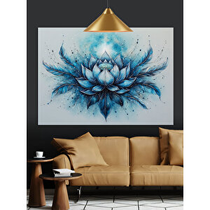 Mavi Işıklı Lotus Çiçeği Dekoratif Kanvas - Mdf Ahşap Tablo