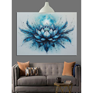 Mavi Işıklı Lotus Çiçeği Dekoratif Kanvas - Mdf Ahşap Tablo 35x50 cm