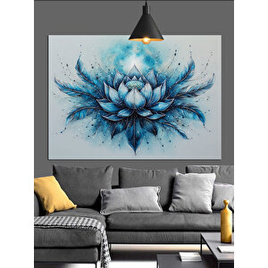 Mavi Işıklı Lotus Çiçeği Dekoratif Kanvas - Mdf Ahşap Tablo