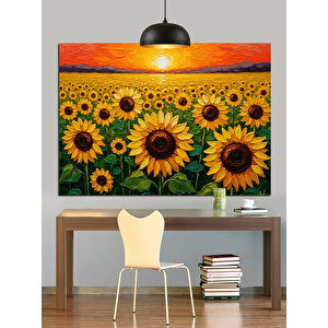 Gün Batımında Ayçiçekleri Dekoratif Kanvas - Mdf Ahşap Tablo