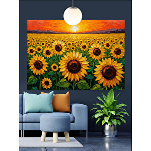 Gün Batımında Ayçiçekleri Dekoratif Kanvas - Mdf Ahşap Tablo