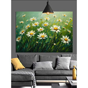 Yeşil Çimenler Üzerinde Papatyalar Dekoratif Kanvas - Mdf Ahşap Tablo 70x100 cm