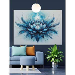Mavi Işıklı Lotus Çiçeği Dekoratif Kanvas - Mdf Ahşap Tablo 70x100 cm