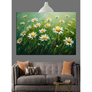 Yeşil Çimenler Üzerinde Papatyalar Dekoratif Kanvas - Mdf Ahşap Tablo 50x70 cm