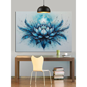 Mavi Işıklı Lotus Çiçeği Dekoratif Kanvas - Mdf Ahşap Tablo 50x70 cm