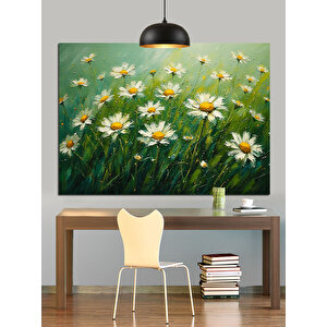 Yeşil Çimenler Üzerinde Papatyalar Dekoratif Kanvas - Mdf Ahşap Tablo 35x50 cm