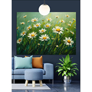 Yeşil Çimenler Üzerinde Papatyalar Dekoratif Kanvas - Mdf Ahşap Tablo