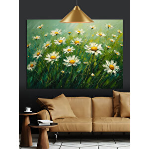 Yeşil Çimenler Üzerinde Papatyalar Dekoratif Kanvas - Mdf Ahşap Tablo