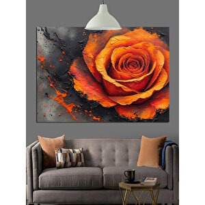Koyu Fon Üzerinde Turuncu Gül Dekoratif Kanvas - Mdf Ahşap Tablo