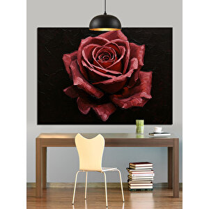 Koyu Fon Üzerinde Gül Dekoratif Kanvas - Mdf Ahşap Tablo 35x50 cm