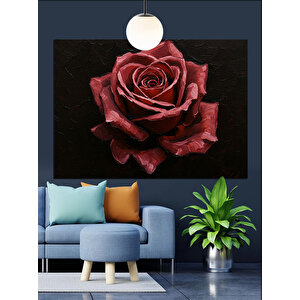 Koyu Fon Üzerinde Gül Dekoratif Kanvas - Mdf Ahşap Tablo 35x50 cm