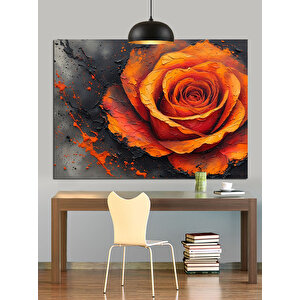 Koyu Fon Üzerinde Turuncu Gül Dekoratif Kanvas - Mdf Ahşap Tablo 50x70 cm