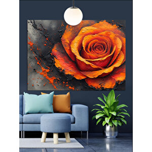 Koyu Fon Üzerinde Turuncu Gül Dekoratif Kanvas - Mdf Ahşap Tablo 50x70 cm