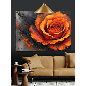 Koyu Fon Üzerinde Turuncu Gül Dekoratif Kanvas - Mdf Ahşap Tablo 50x70 cm
