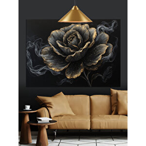 Siyah Gül Çiçeği Dekoratif Kanvas - Mdf Ahşap Tablo 70x100 cm
