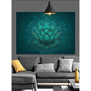 Detaylı Mavi Lotus Deseni Dekoratif Kanvas - Mdf Ahşap Tablo 35x50 cm