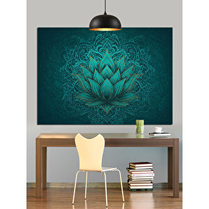 Detaylı Mavi Lotus Deseni Dekoratif Kanvas - Mdf Ahşap Tablo