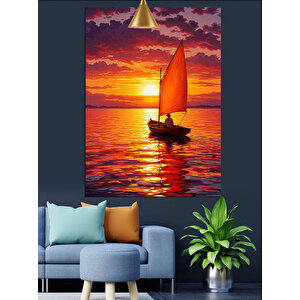 Gün Batımında Yelkenli Tekne Dekoratif Kanvas - Mdf Ahşap Tablo 70x100 cm