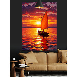 Gün Batımında Yelkenli Tekne Dekoratif Kanvas - Mdf Ahşap Tablo 70x100 cm