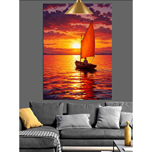 Gün Batımında Yelkenli Tekne Dekoratif Kanvas - Mdf Ahşap Tablo