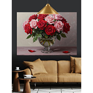 Vazoda Kırmızı Güller Dekoratif Kanvas - Mdf Ahşap Tablo