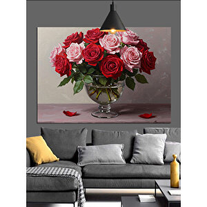 Vazoda Kırmızı Güller Dekoratif Kanvas - Mdf Ahşap Tablo