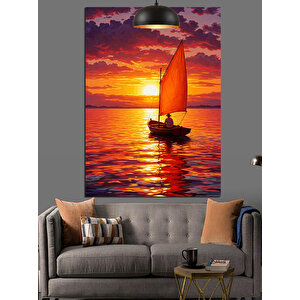 Gün Batımında Yelkenli Tekne Dekoratif Kanvas - Mdf Ahşap Tablo 50x70 cm