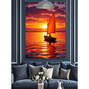 Gün Batımında Yelkenli Tekne Dekoratif Kanvas - Mdf Ahşap Tablo