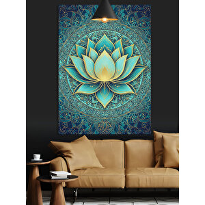 Detaylı Mavi Lotus Deseni Dekoratif Kanvas - Mdf Ahşap Tablo 25x35 cm