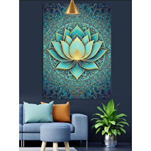 Detaylı Mavi Lotus Deseni Dekoratif Kanvas - Mdf Ahşap Tablo