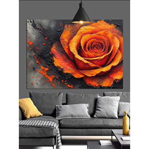 Koyu Fon Üzerinde Turuncu Gül Dekoratif Kanvas - Mdf Ahşap Tablo