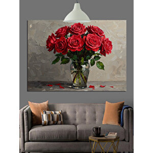 Vazoda Kırmızı Güller Dekoratif Kanvas - Mdf Ahşap Tablo 70x100 cm