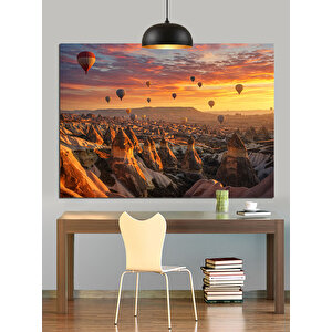 Kapadokya Balonlu Gün Doğumu Dekoratif Kanvas - Mdf Ahşap Tablo 35x50 cm