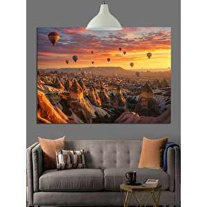 Kapadokya Balonlu Gün Doğumu Dekoratif Kanvas - Mdf Ahşap Tablo