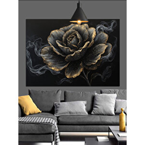 Siyah Gül Çiçeği Dekoratif Kanvas - Mdf Ahşap Tablo 70x100 cm
