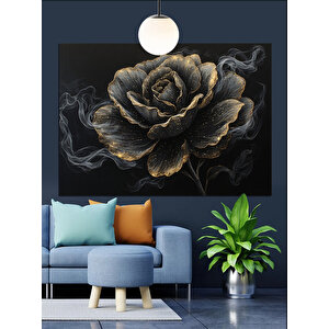 Siyah Gül Çiçeği Dekoratif Kanvas - Mdf Ahşap Tablo