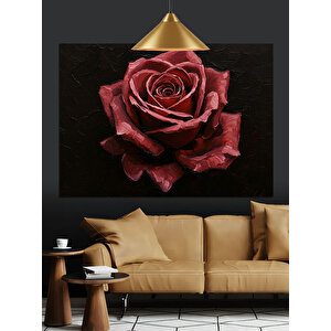Koyu Fon Üzerinde Gül Dekoratif Kanvas - Mdf Ahşap Tablo
