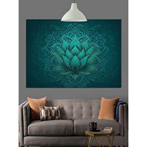 Detaylı Mavi Lotus Deseni Dekoratif Kanvas - Mdf Ahşap Tablo