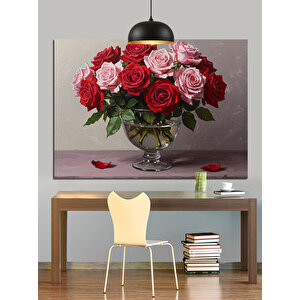 Vazoda Kırmızı Güller Dekoratif Kanvas - Mdf Ahşap Tablo 50x70 cm