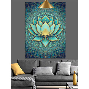 Detaylı Mavi Lotus Deseni Dekoratif Kanvas - Mdf Ahşap Tablo 35x50 cm