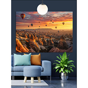 Kapadokya Balonlu Gün Doğumu Dekoratif Kanvas - Mdf Ahşap Tablo 70x100 cm