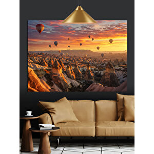 Kapadokya Balonlu Gün Doğumu Dekoratif Kanvas - Mdf Ahşap Tablo 70x100 cm