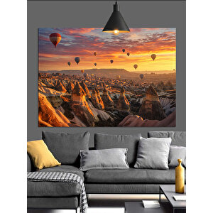 Kapadokya Balonlu Gün Doğumu Dekoratif Kanvas - Mdf Ahşap Tablo