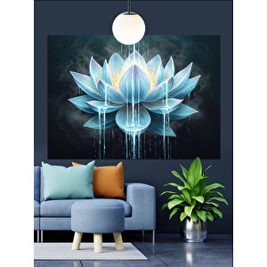 Mavi Işıklarla Çift Lotus Dekoratif Kanvas - Mdf Ahşap Tablo