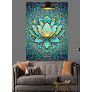 Detaylı Mavi Lotus Deseni Dekoratif Kanvas - Mdf Ahşap Tablo