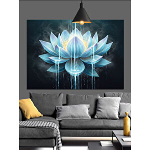 Mavi Işıklarla Çift Lotus Dekoratif Kanvas - Mdf Ahşap Tablo 50x70 cm