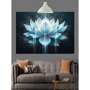 Mavi Işıklarla Çift Lotus Dekoratif Kanvas - Mdf Ahşap Tablo 50x70 cm