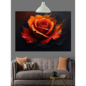 Koyu Fon Üzerinde Kırmızı Gül Dekoratif Kanvas - Mdf Ahşap Tablo 70x100 cm